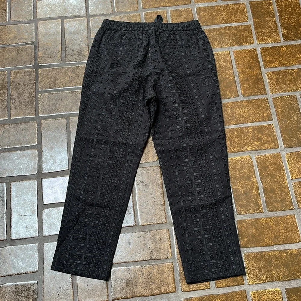J. Crew Black Embroidered Eyelet High Waisted Pull-On Ankle Pant